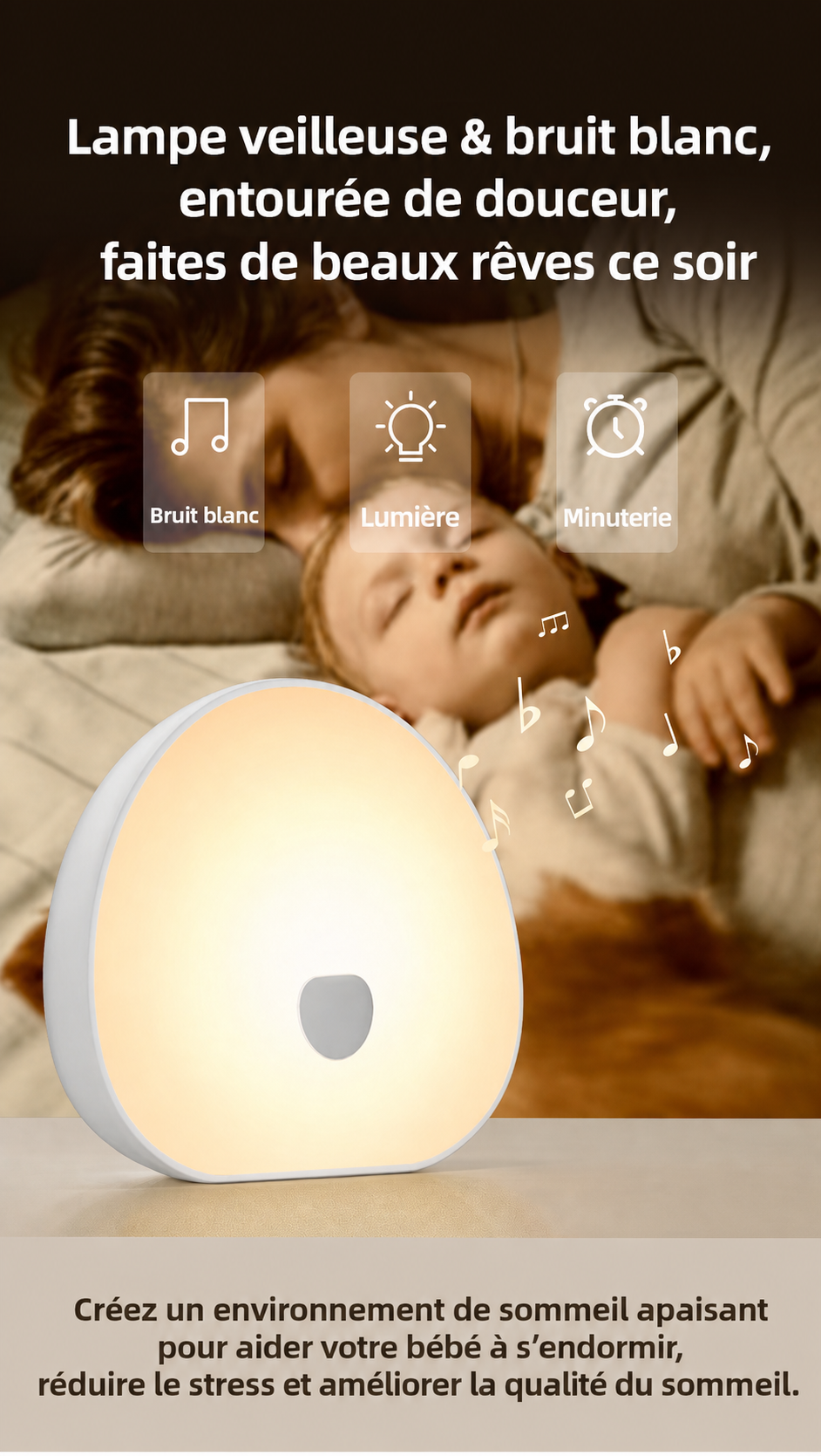Machine à bruit blanc de sommeil rvb avec son apaisant, veilleuse LED rechargeable tactile, lampe audio et de sommeil relaxante pour bébé