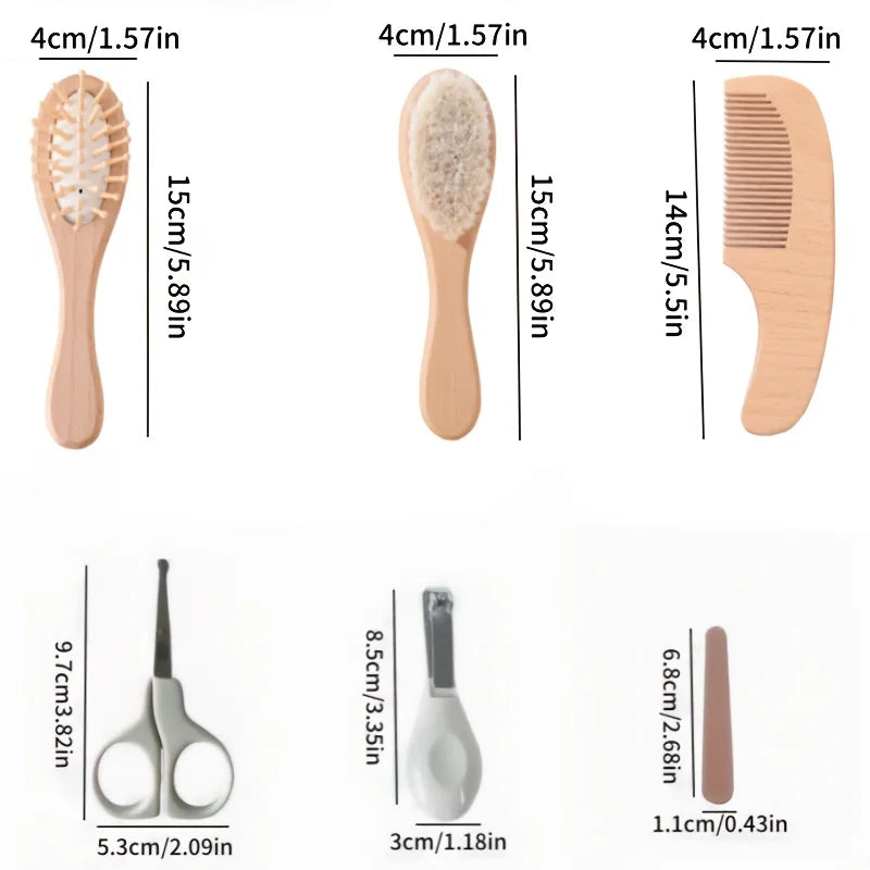 Kit de soins pour bébé à 6 pièces : Inhalateur nasal, coupe-ongles, brosse, lime, peigne et ciseaux