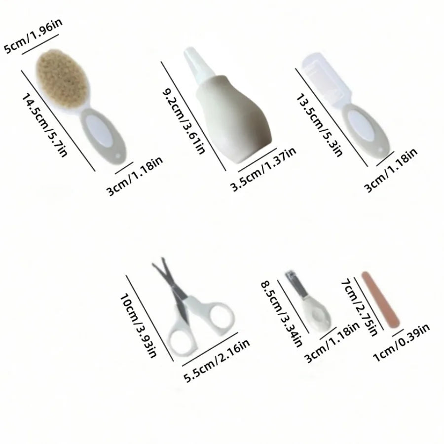 Kit de soins pour bébé à 6 pièces : Inhalateur nasal, coupe-ongles, brosse, lime, peigne et ciseaux