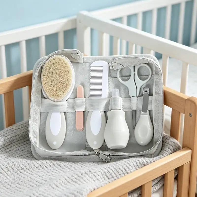 Kit de soins pour bébé à 6 pièces : Inhalateur nasal, coupe-ongles, brosse, lime, peigne et ciseaux